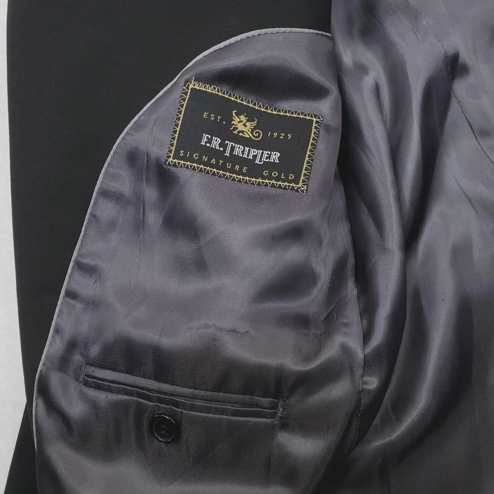 F.R. Tripler Blazer Mens 42R Black Lana Lux Super 120s Merino Wool Suit Jacket